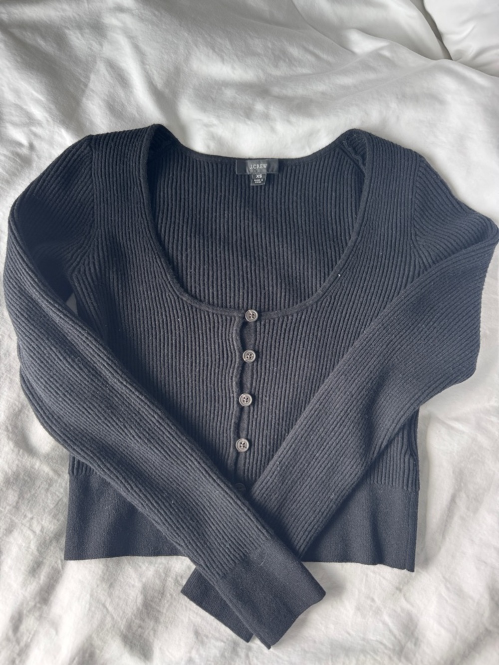 J. Crew Black Ribbed Scoop-Neck Button Crop Top